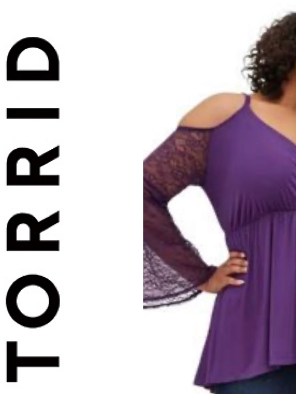 TORRID Babydoll Super Soft Surplice Cold Shoulder Lace Bell Sleeve Top Size 0/L